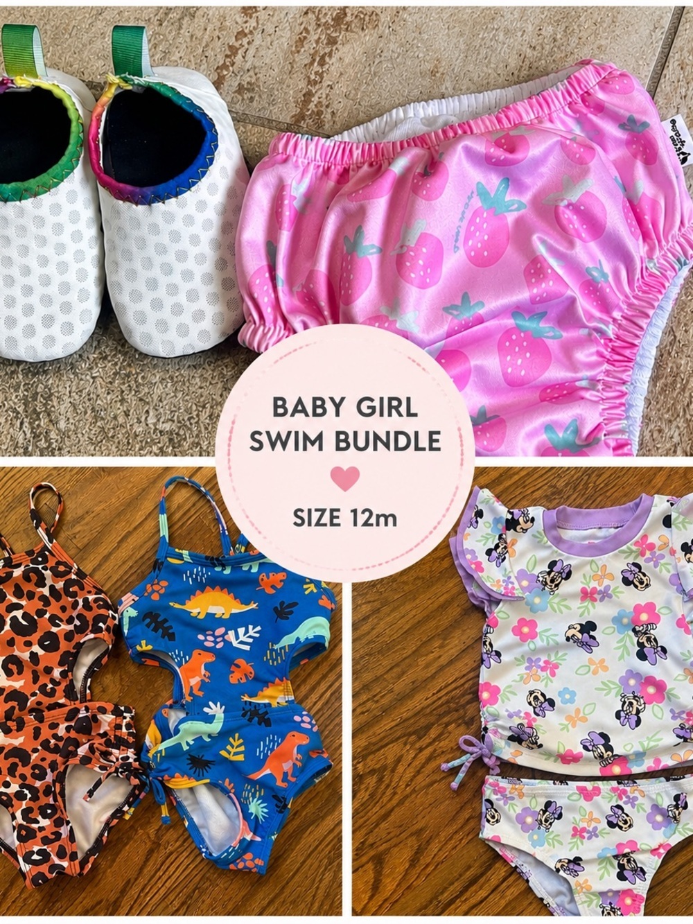 Baby Girl Swim Bundle 12M NWOT Swimsuits Swim Diaper Shoes